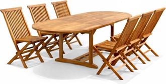 Concept Usine Conjunto de jard&iacute;n de teca aceitada para 6 personas, mesa ovalada