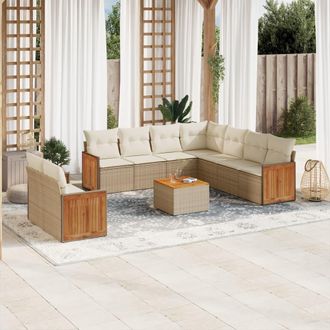 vidaXL Juego De Sof&aacute;s Jard&iacute;n Con Cojines Beige 10 Pzas Rat&aacute;n Sint&eacute;tico Vidaxl