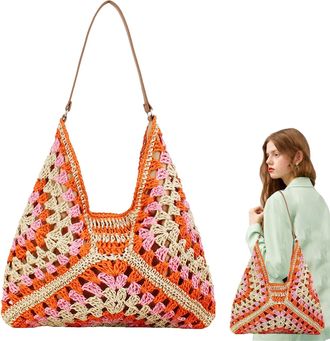 Generic Woven Bags for Women | Large Capacity Bohemian Straw Colored Pouch | Handheld Woven Bag - for Desktop School Daily Offices Dating Outdoor Travel Work 