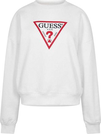Guess Dames-trui met ronde hals en relaxte pasvorm uit de Icon-collectie (Puur wit)