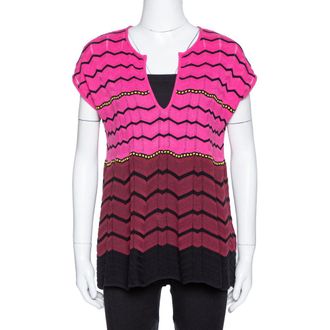 M Missoni Pink Zig Zag Knit Flared Top