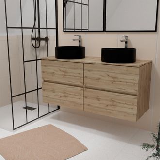 Aurlane Aurlane - Mueble De Ba&ntilde;o 120cm 4 Cajones Roble Natural + 2 Lavabos Negros &Oslash;36cm