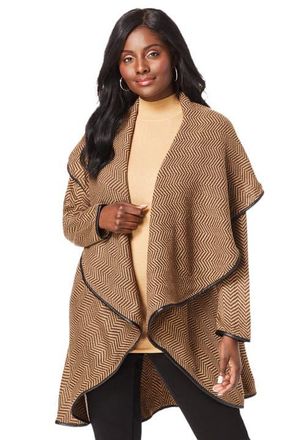 Jessica London Faux Leather-Trim Sweater in Soft Camel Herringbone at Nordstrom, Size 24