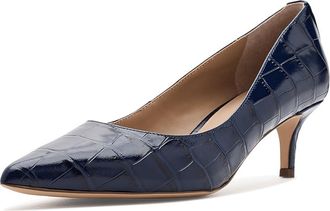 Lauren Ralph Lauren Adrienne Crocodile-Embossed Leather Pumps High Womens Heels Refined Navy : 6.5 B - Medium