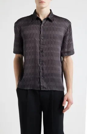 Open Edit Oversize Geo Print Short Sleeve Button-Up Shirt in Black Eccentric Lines at Nordstrom, Size Xx-Large