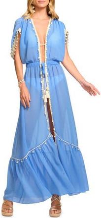 Ramy Brook Nikolai Shell Trim Maxi Cover-Up Dress in Serene Blue at Nordstrom Rack, Size Xx-Large