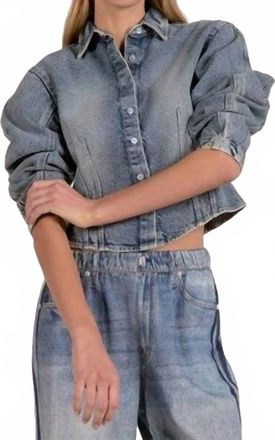 Elan Barrel Sleeve Top In Denim Wash