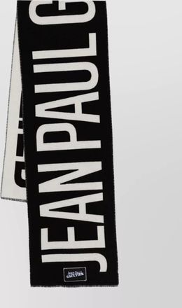 Jean Paul Gaultier wool scarf logo fringed edges rectangular shape