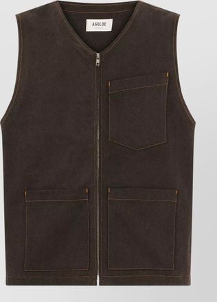 A Gold E sleeveless denim layering vest multiple pockets