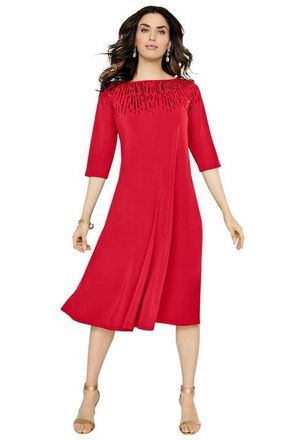 Roaman's Plus Size 3/4 Sleeve Embellished Boatneck Dress in Vivid Red at Nordstrom, Size 44