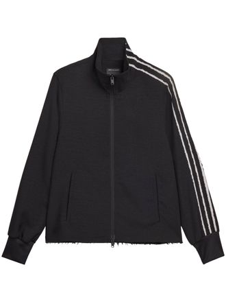 Yohji Yamamoto High Collar Front-Zipper Sweatshirt with Striped Detail