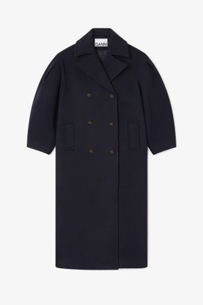 Ganni Navy Dark Blue Wool Oversized Long Peacoat - Size 14 Recycled