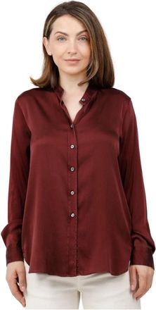 Caliban Zijden Blouse met Mandarijnkraag - Dames - Overhemden - Rood - 3XL - Overhemden