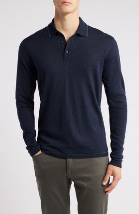 Robert Barakett Roman Long Sleeve Merino Wool Sweater Polo in Navy at Nordstrom Rack, Size Xx-Large