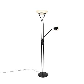 QAZQA Qazqa - Moderno L&aacute;mpara De Pie Negra Con L&aacute;mpara De Lectura Con Led Y Atenuador Dim To Warm - Empoli Acero /vidrio Alargada Incluye Led Max. 1 X 30 Wa