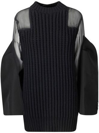 sacai Gebreide chiffon jurk - Zwart