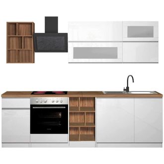 Dmora Dmora - Cucina completa Fonti, Set con dispensa, Mobile per cucinotto, Kit blocco lineare, 100% Made in Italy, 255x60h85 cm, Bianco lucido e Ardesia