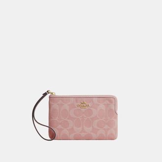 Coach Womens Corner Zip Wristlet In Signature Denim - Pink - One Size