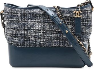Chanel Borsa a tracolla Gabrielle media in tweed e pelle di vitello 2018 - Blu