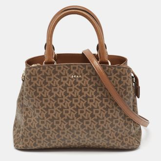 DKNY Dkny Brown Coated Canvas And Leather Satchel
