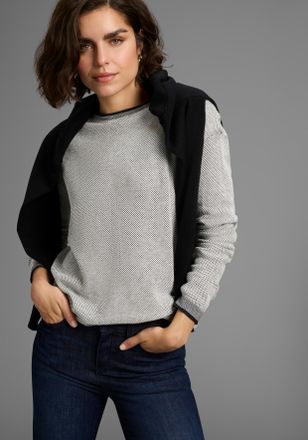 Laura Scott Rundhalspullover LAURA SCOTT, Damen, Gr. 32/34, grau, Strick, Obermaterial: 50% Baumwolle, 50% Polyacryl, Waffelmuster, Basic, figurumspielend h&uuml;ftlan