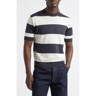 Drake's Stripe Linen & Cotton T-Shirt in Ecru Charcoal at Nordstrom, Size X-Large