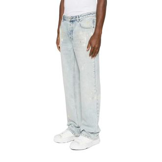 Cole Buxton Straight Jeans, male, Blue, Size: W34 Paint-Marked Straight-Leg Denim Jeans