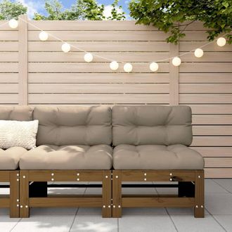 Berkfield Home Middle Sofas with Cushions 2 pcs Honey Brown Solid Wood Pine
