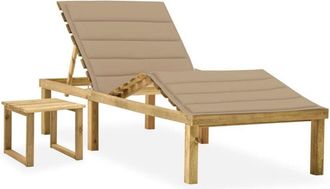 vidaXL Tumbona De Jard&iacute;n Con Mesa Y Coj&iacute;n De Madera De Pino Impregnada Vidaxl