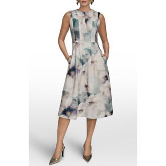 DKNY Floral Fit & Flare Midi Dress in Laurel Multi at Nordstrom, Size 10