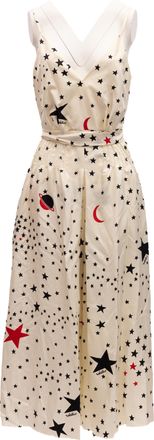 Valentino Garavani Midi Cream With Black And Red Stars Womens Dress