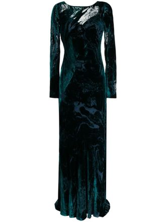 Alberta Ferretti pleated velvet maxi dress - Green