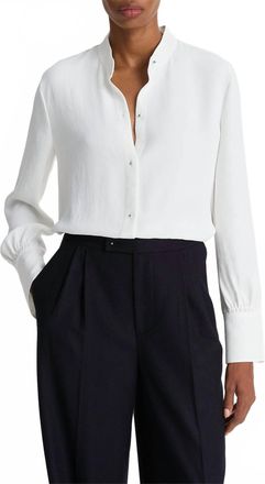Vince Metal Ball Button Long Sleeve Shirt In Off White