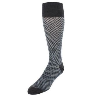 Trafalgar Store Benoit Herringbone Patterned Mid-Calf Merino Wool Socks in Charcoal And Grey at Nordstrom