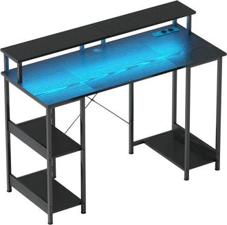 HOMCOM Scrivania PC Reversibile Supporto Monitor, Prese Elettriche e Luci Nero