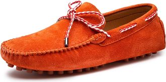 Generic Mens Loafers Lightweight Driving Boat Shoes PU Moc Toe Leather Lightweight Anti-Slip Flat Heel Prom Outdoor Slip-ons(Orange,7.5 UK)