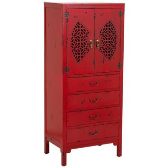 Wanderlust Deco Armario de madera con 4 cajones y 2 puertas rojo 60x40x140h cm