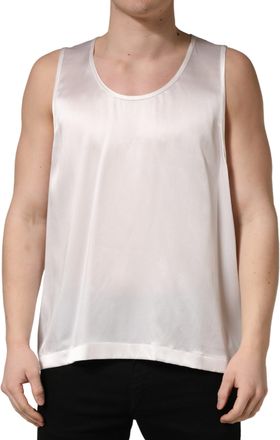 Dolce & Gabbana White Satin Polyester SleevelessTank Mens T-shirt