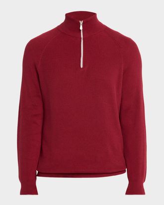 Brunello Cucinelli Mens Cotton English Rib Half-Zip Sweater