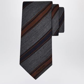 Ferragamo Grey/Bordeaux Regimental Jacquard Tie