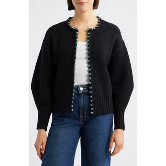Wit & Wisdom Faux Pearl Trim Cardigan in Black at Nordstrom, Size X-Small