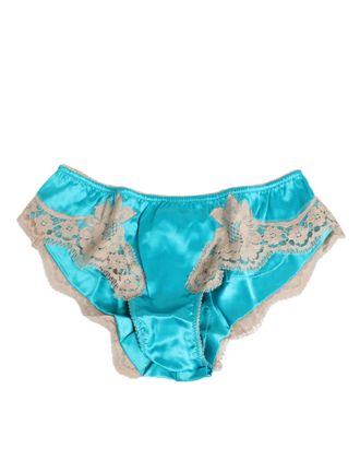 Dolce & Gabbana Blue Silk Satin Lace Trim New Slip Womens Underwear