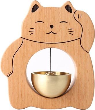 OEM Campana De Viento Con Motivo De Gato - Timbre - Campana De Viento Hecha A Mano - Timbre De Madera Maciza - Campana De Lat&oacute;n Vintage