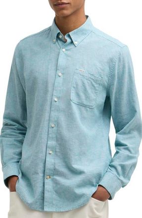 Barbour Nelson Tailored Fit Solid Linen & Cotton Button-Down Shirt in Light Teal at Nordstrom, Size Xx-Large