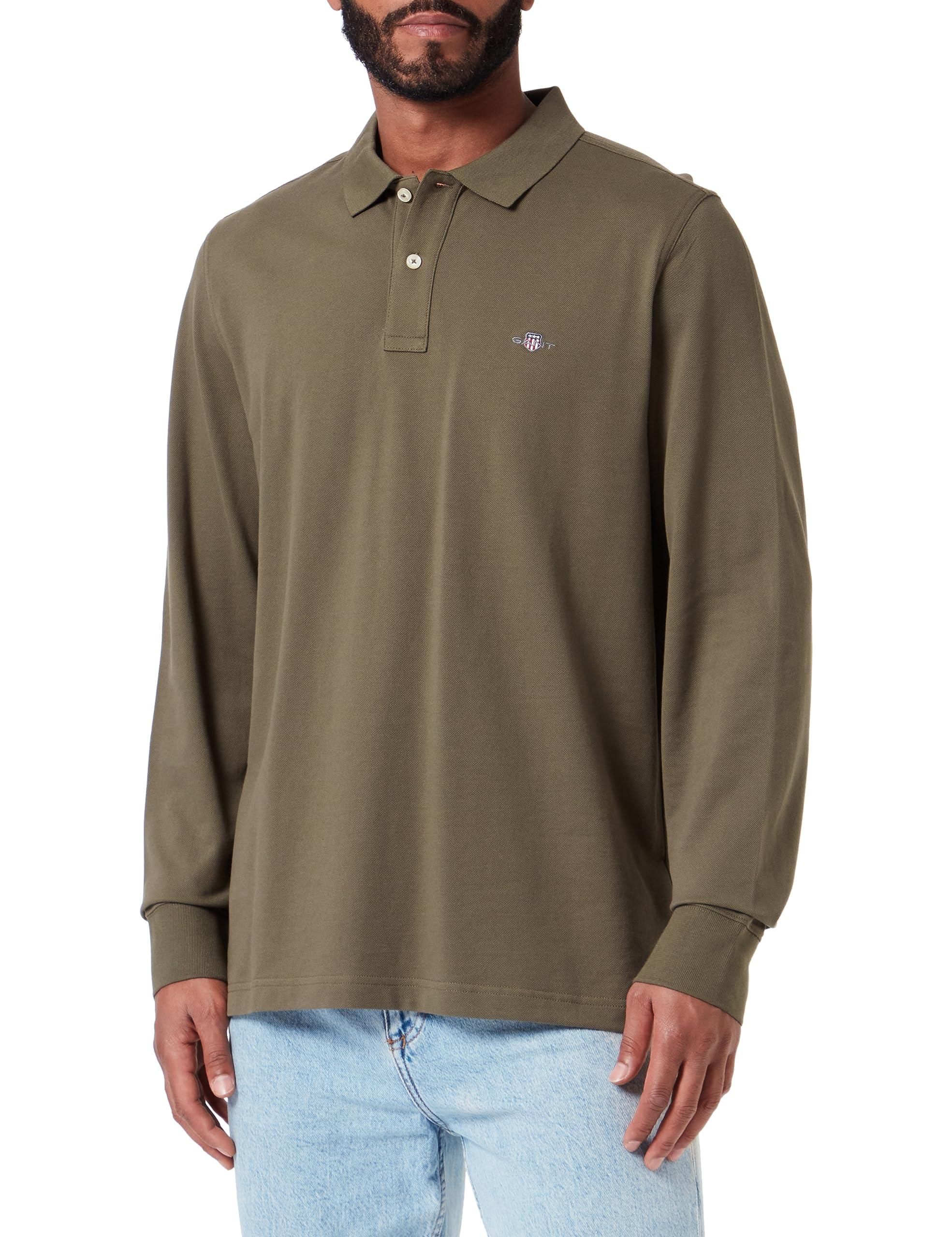 GANT Herren REG Shield LS Pique Rugger Polohemd, Juniper Green
