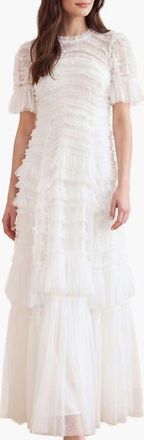 Needle & Thread Valentine Ruffle Maxi Gown in Swan White at Nordstrom, Size 10