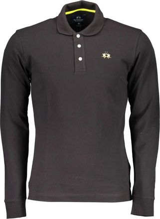 La Martina Zwarte katoenen poloshirt met borduursel - Heren - Polos - Zwart - 2XL - Katoen - Tops