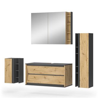 Vicco Conjunto De Muebles De Ba&ntilde;o Edelin, Antracita/artisan, 4 Partes, Vicco