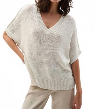 Joseph Ribkoff Viscose And Lurex Sweater Knit Relaxed Top In Vanilla
