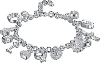 Generic Sterling Silver Plated Fashion Women 13 Charm Pendant Beautiful Bracelet Convenient Handled